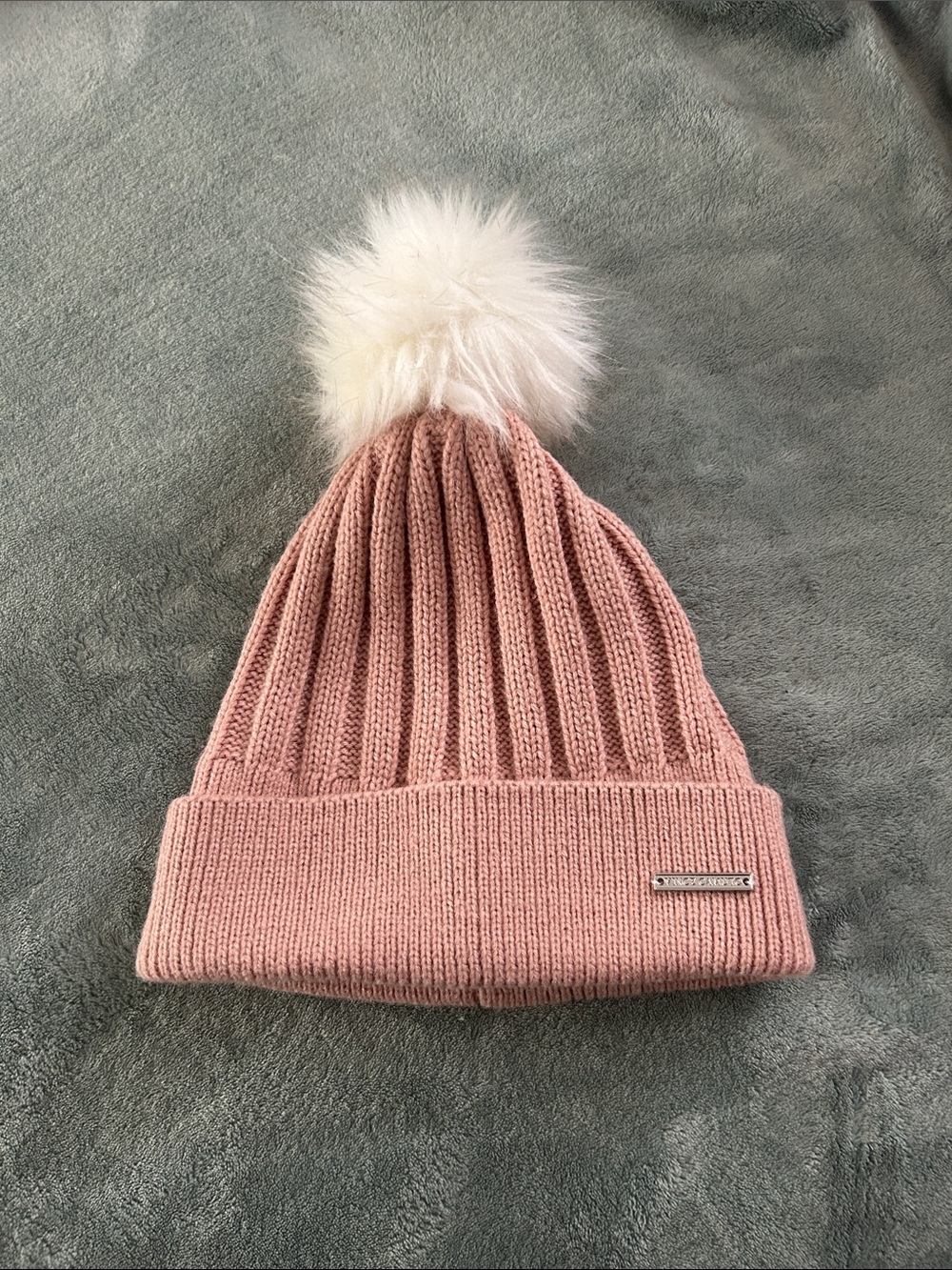 Vince Camuto Women's Pink Knit Pom Beanie Hat